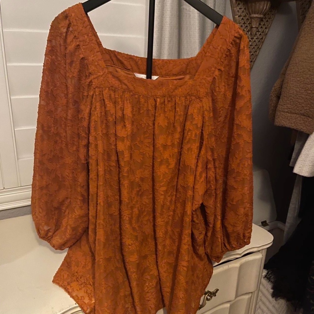 LC Lauren Conrad Burnt Orange Lace Blouse